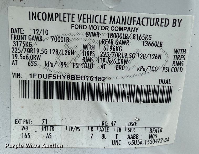 image for item NL9395 2011 Ford F550 Super Duty  utility / service truck