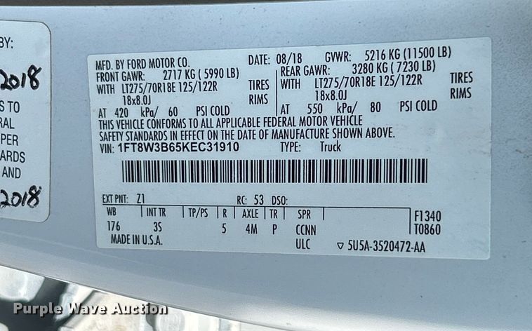 image for item NL9415 2019 Ford F350 Super Duty XLT  Crew Cab pickup truck