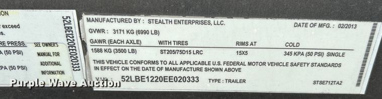 image for item NL9425 2014 Stealth Enterprises Titan  enclosed cargo trailer