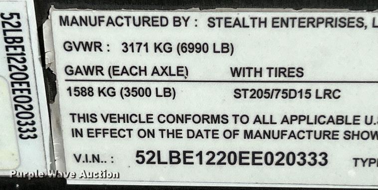 image for item NL9425 2014 Stealth Enterprises Titan  enclosed cargo trailer