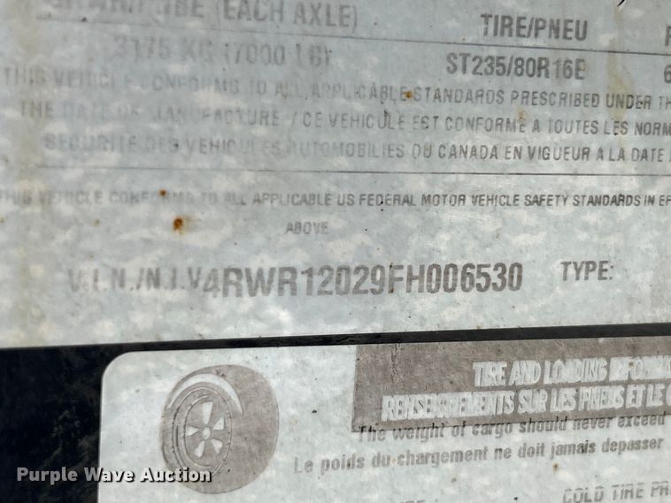 image for item NL9430 2015 Rice Trailers FMEH8220  utility trailer