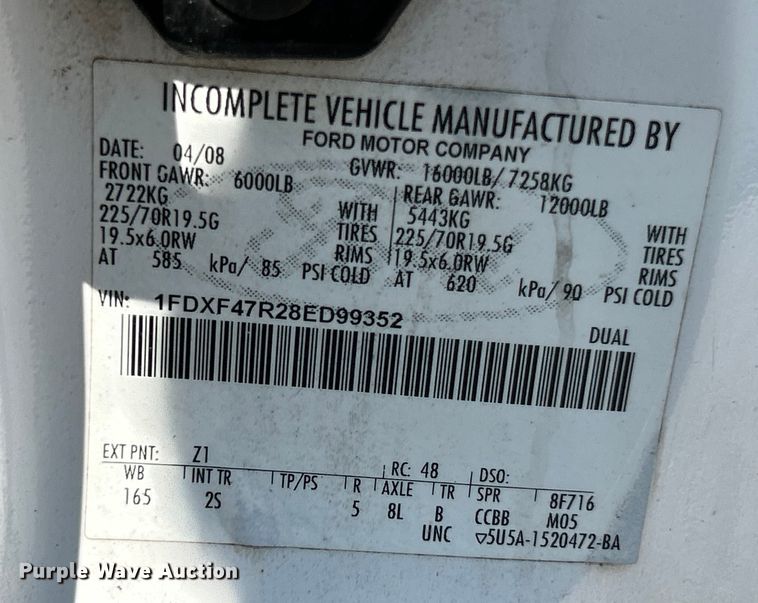 image for item NL9466 2008 Ford F450 Super Duty XLT  truck cab and chassis