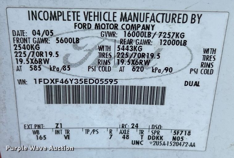 image for item NL9485 2005  Ford F450 Super Duty XL  utility / service truck