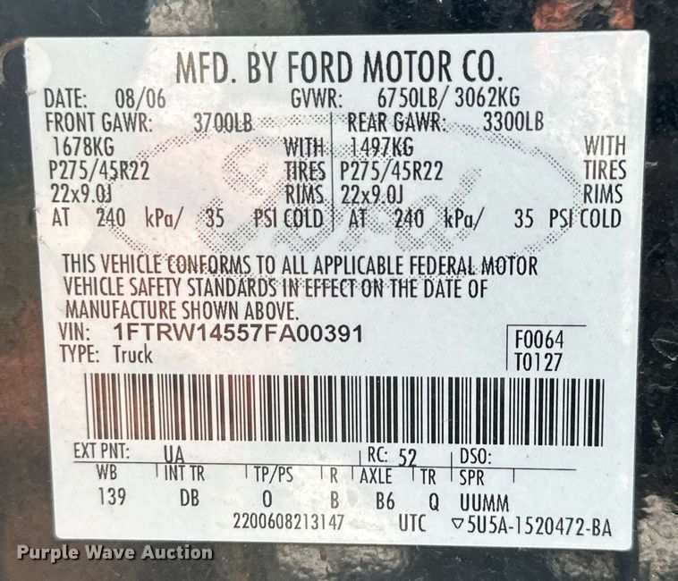 image for item NM9501 2007 Ford F150  SuperCrew pickup truck
