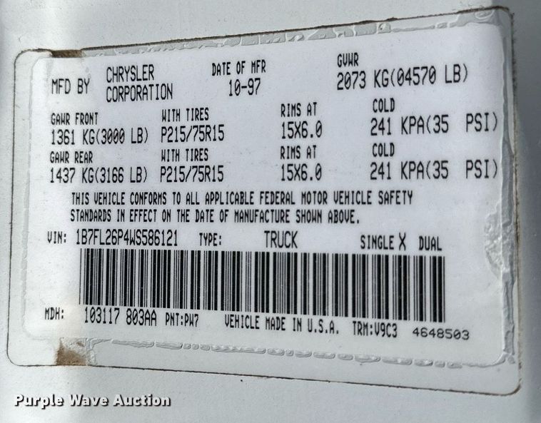 image for item NP9441 1998 Dodge Dakota Sport  pickup truck