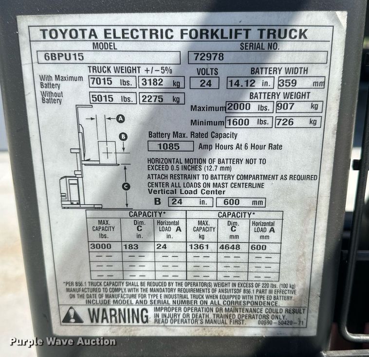 image for item NP9988 2015 Toyota 6BPU15  order picker
