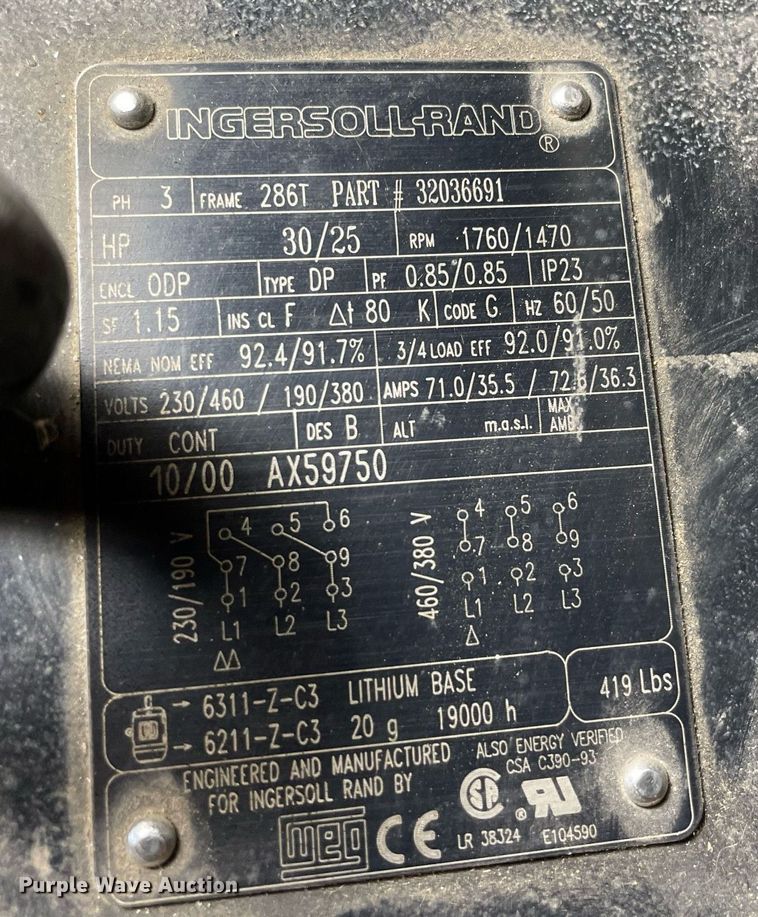 image for item NY9608 Ingersoll Rand 2000E30-PS  air compressor