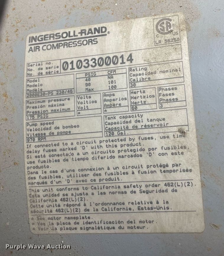 image for item NY9608 Ingersoll Rand 2000E30-PS  air compressor