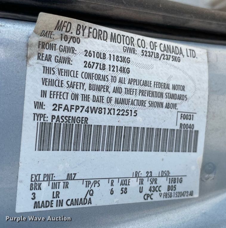 image for item NY9609 2001 Ford Crown Victoria LX