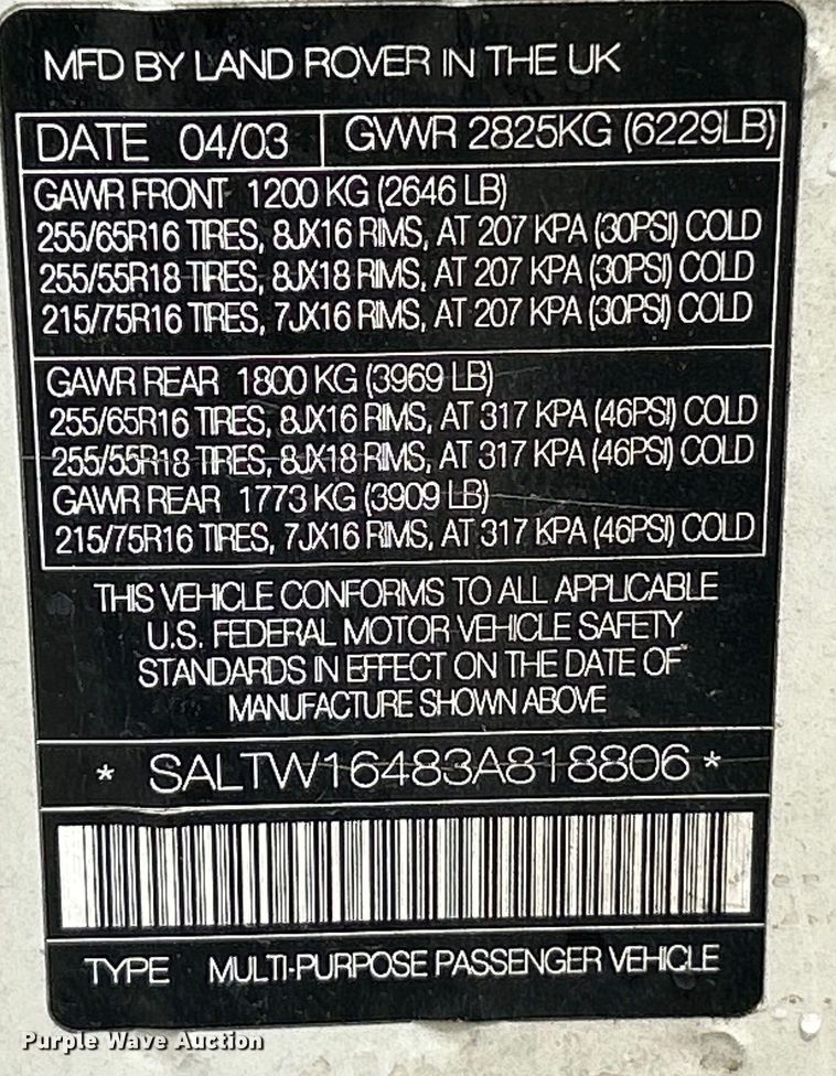 image for item OK9782 2003 Land Rover Discovery  SUV