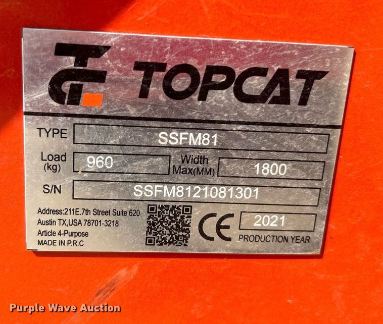 image for item DI7967 2021 TopCat SSFM81  skid steer mulcher