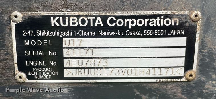 image for item DL3960 2015 Kubota U17  mini excavator