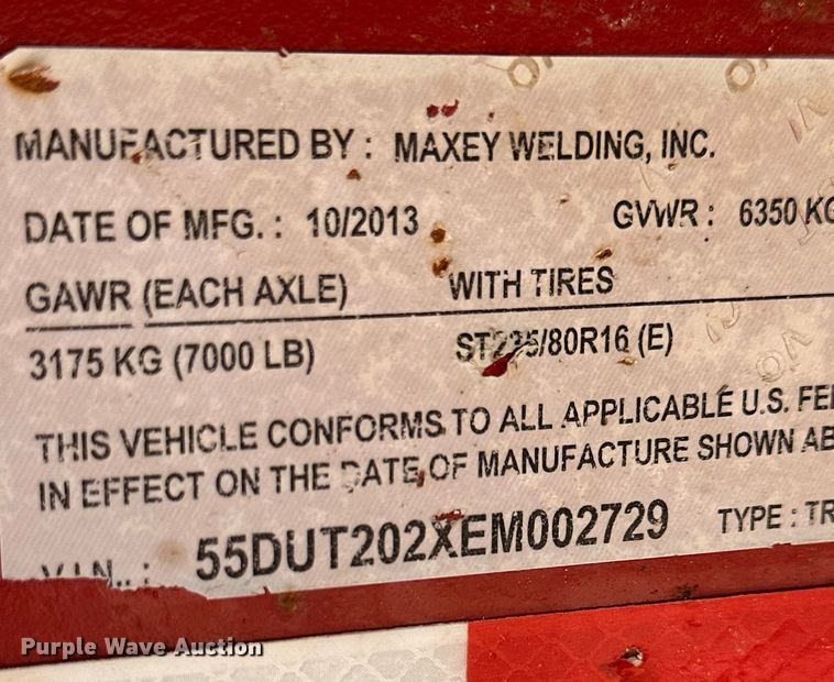 image for item DM2603 2014 Maxey  utility trailer