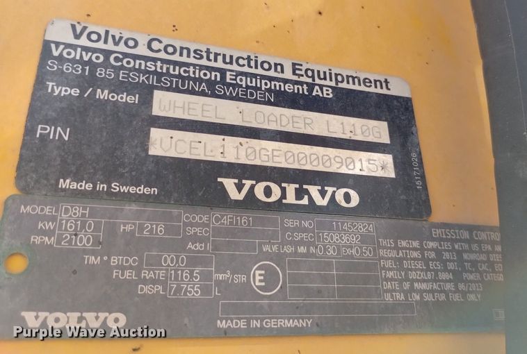 image for item DP3374 2013 Volvo L110G  wheel loader