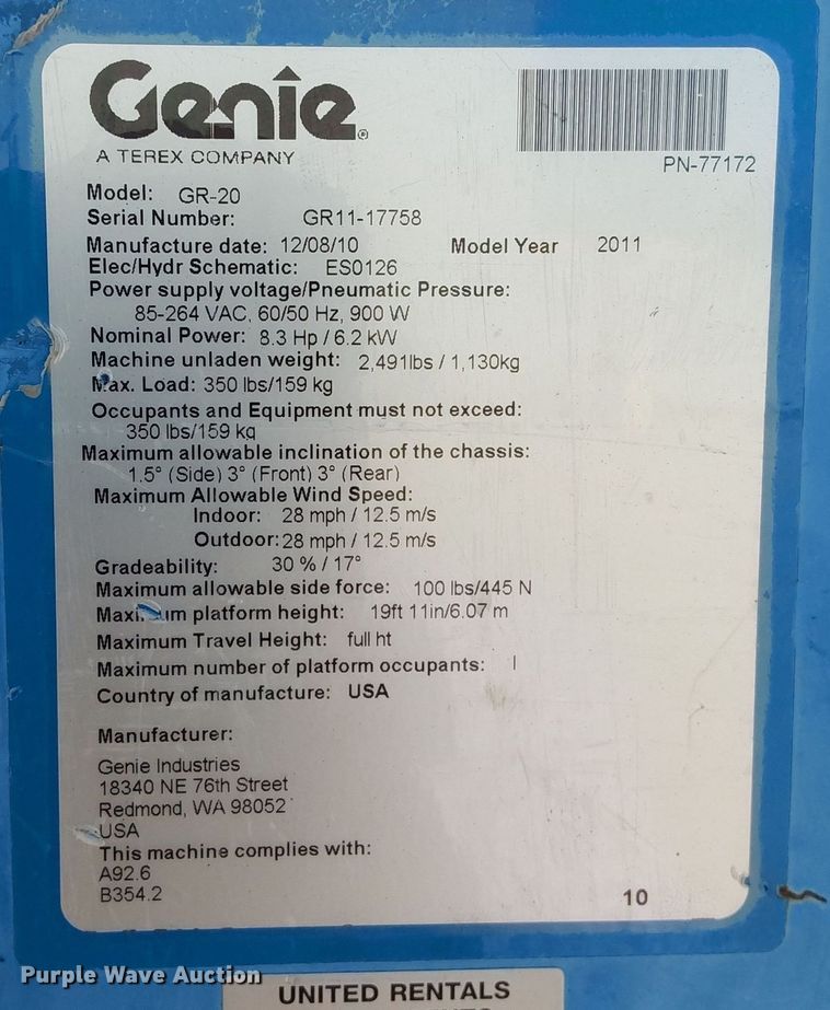 image for item DQ0152 2011 Genie GR-20  vertical lift