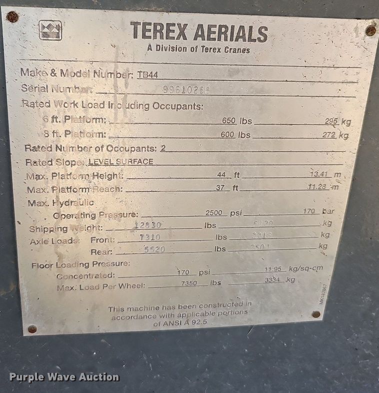 image for item DQ0178 1999 Terex TB44  boom lift