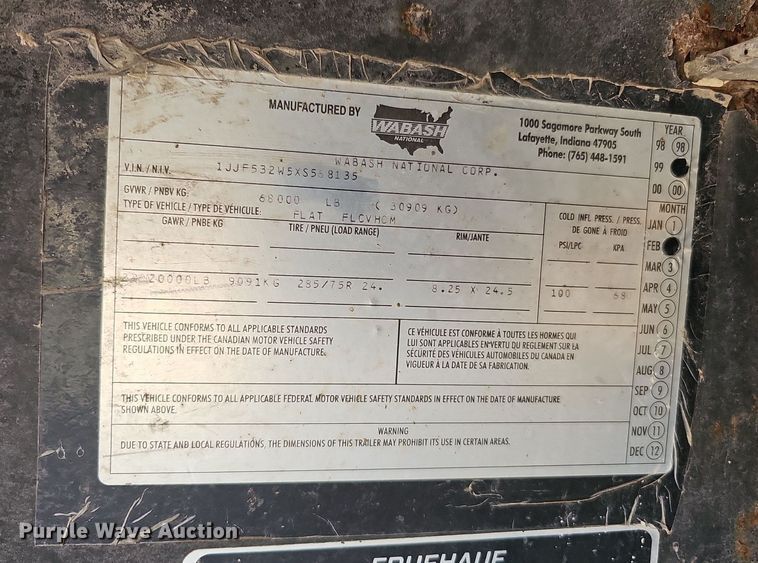 image for item DQ0179 1999 Wabash Flat FLCVHCM  flatbed trailer