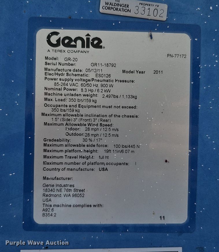 image for item DQ0258 2011 Genie GR-20  vertical lift