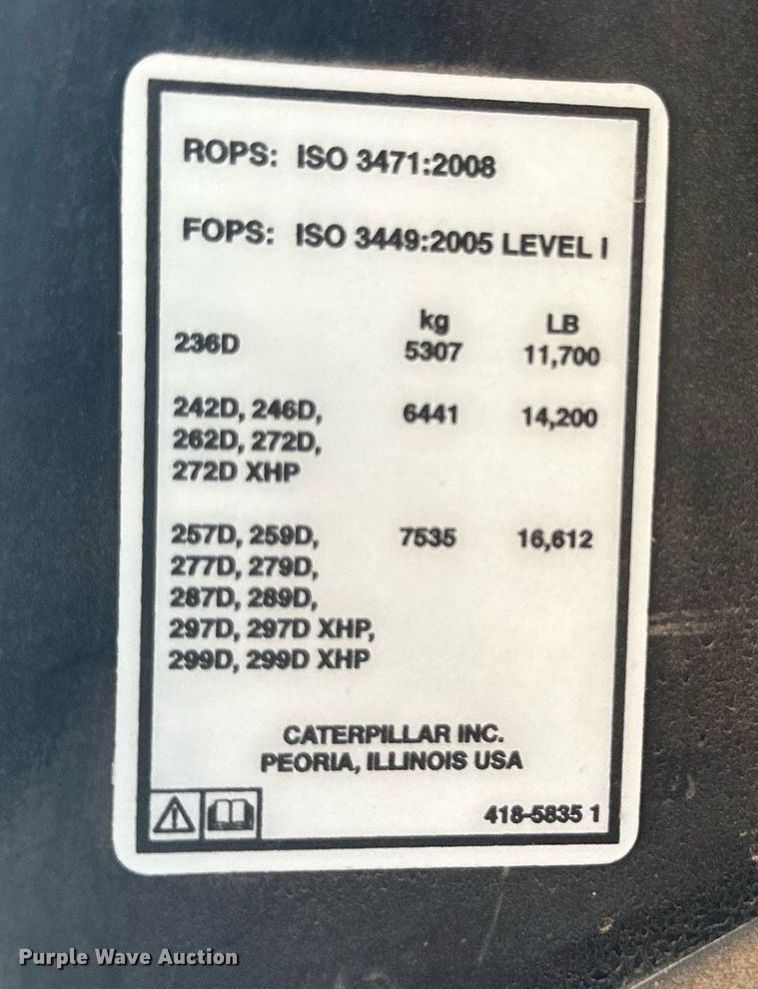 image for item DQ1340 2015 Caterpillar 259D  tracked skid steer loader