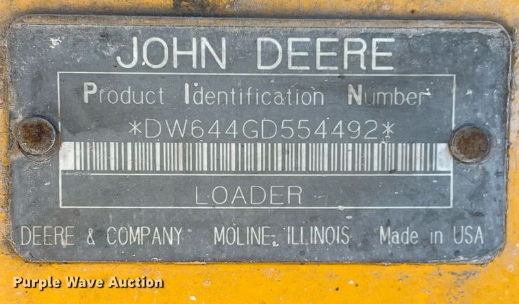 image for item DQ2144 1996 John Deere 644G  wheel loader