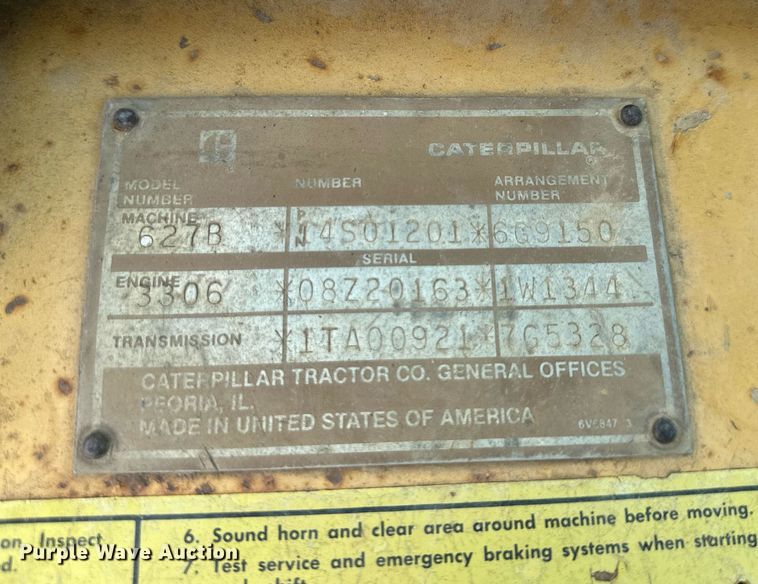 image for item DS2158 1984 Caterpillar 627B  conventional scraper