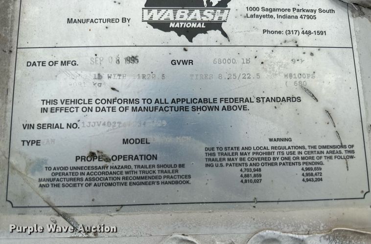 image for item DS2159 1996 Wabash SA95MCW  dry van office trailer