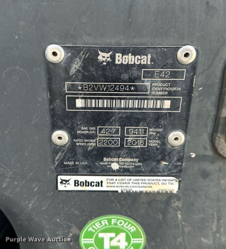 image for item DS2187 2016 Bobcat E42  mini excavator