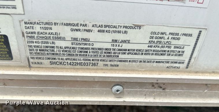 image for item DS2189 2017 Atlas Specialty Products  enclosed cargo trailer