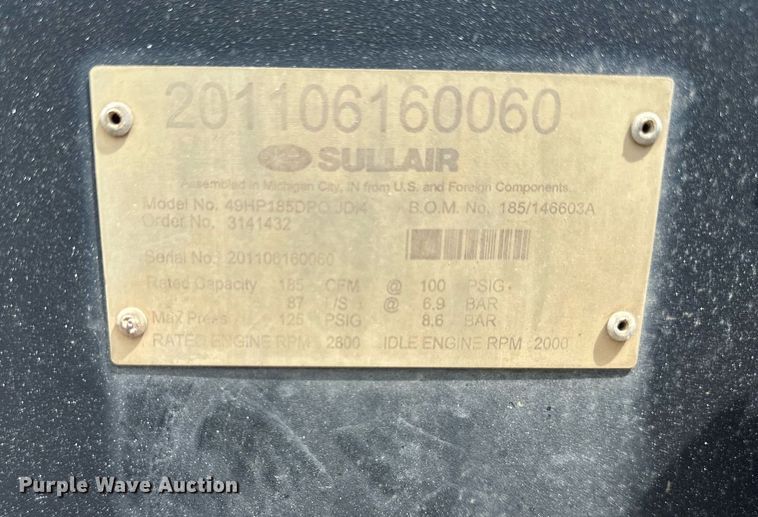 image for item DS2190 Sullair 185  air compressor