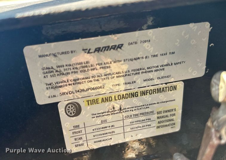 image for item DS2194 2018 Lamar  dump trailer