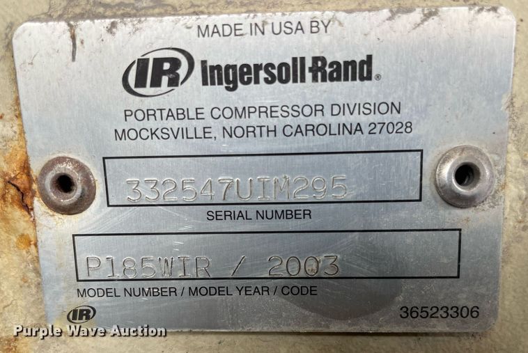 image for item HN9953 2003 Ingersoll Rand 185  air compressor