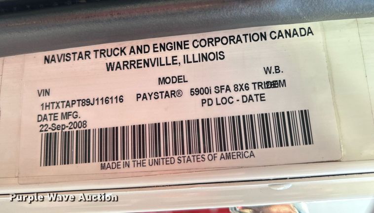 image for item KW9105 2009 International Paystar 5900 SFA  tri-drive digger derrick truck