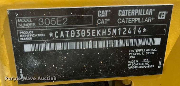image for item KW9106 2020 Caterpillar 305E2 CR  mini excavator