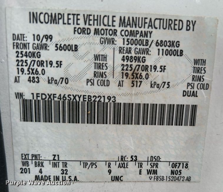 image for item KW9211 2000 Ford F450 Super Duty  box truck