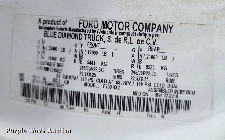 image for item LS9621 2010 Ford F750 Super Duty XL  forestry bucket truck