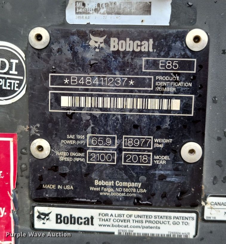 image for item LS9622 2018 Bobcat E85  mini excavator