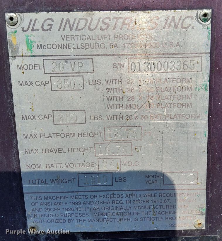 image for item LS9649 JLG 20VP  vertical lift