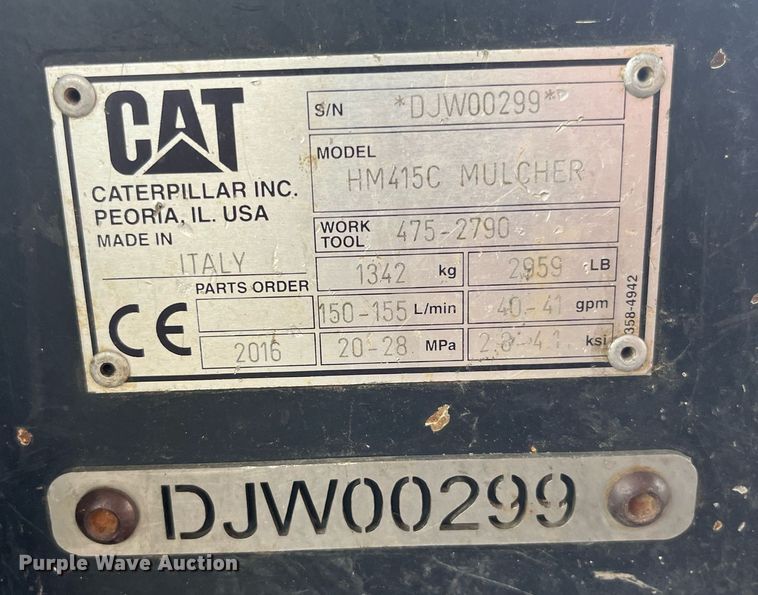 image for item MG9419 2016 Caterpillar HM415C  skid steer mulcher