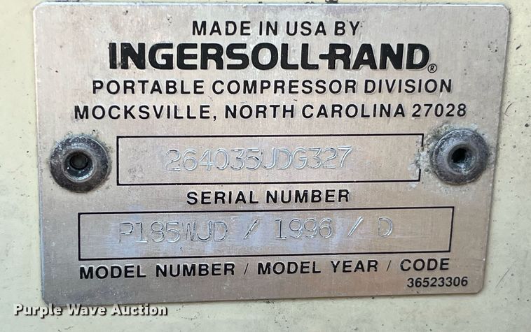 image for item MG9424 1996 Ingersoll Rand P185WJD  air compressor