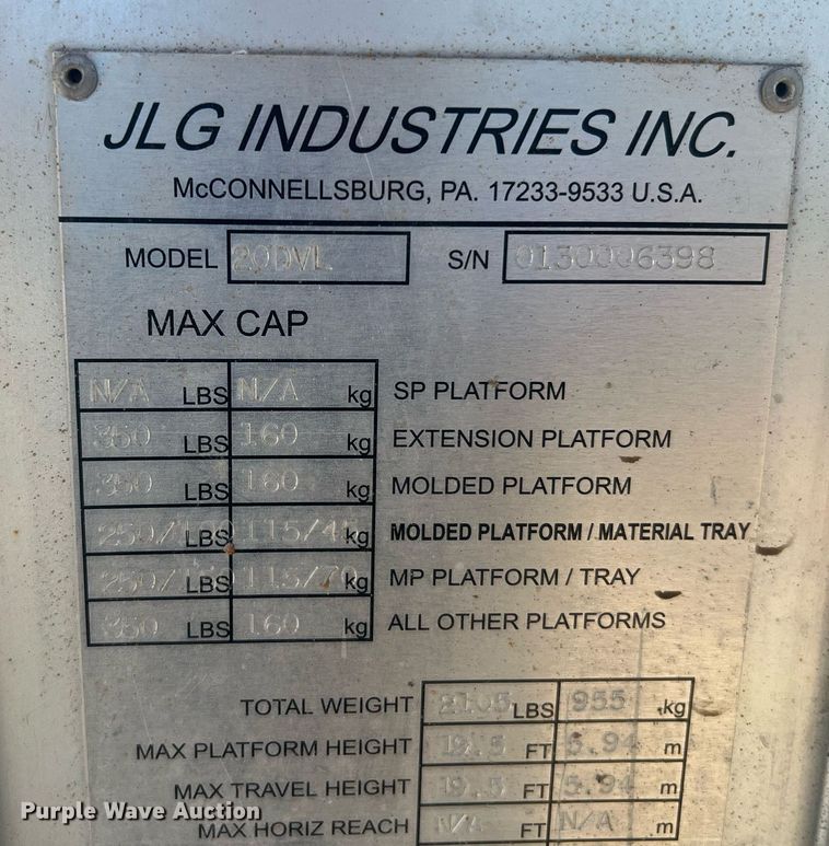 image for item NA9107 JLG 20DVL  vertical lift