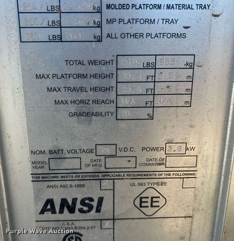 image for item NA9107 JLG 20DVL  vertical lift