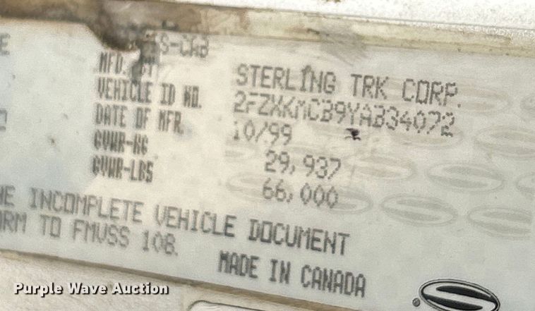 image for item NL9446 2000 Sterling LT9513  hydroseeder truck