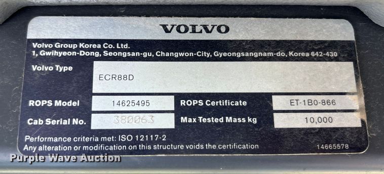 image for item NL9464 2013 Volvo ECR88D  mini excavator