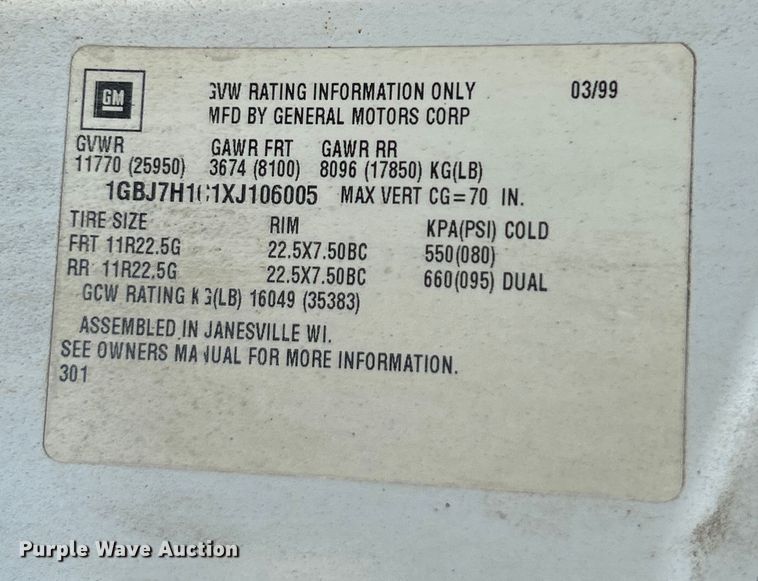 image for item NL9465 1999 Chevrolet C6500  utility / service truck with dump bed insert