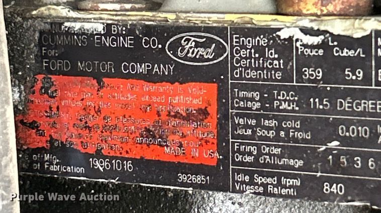 image for item NL9481 1997 Ford F800  flatbed truck