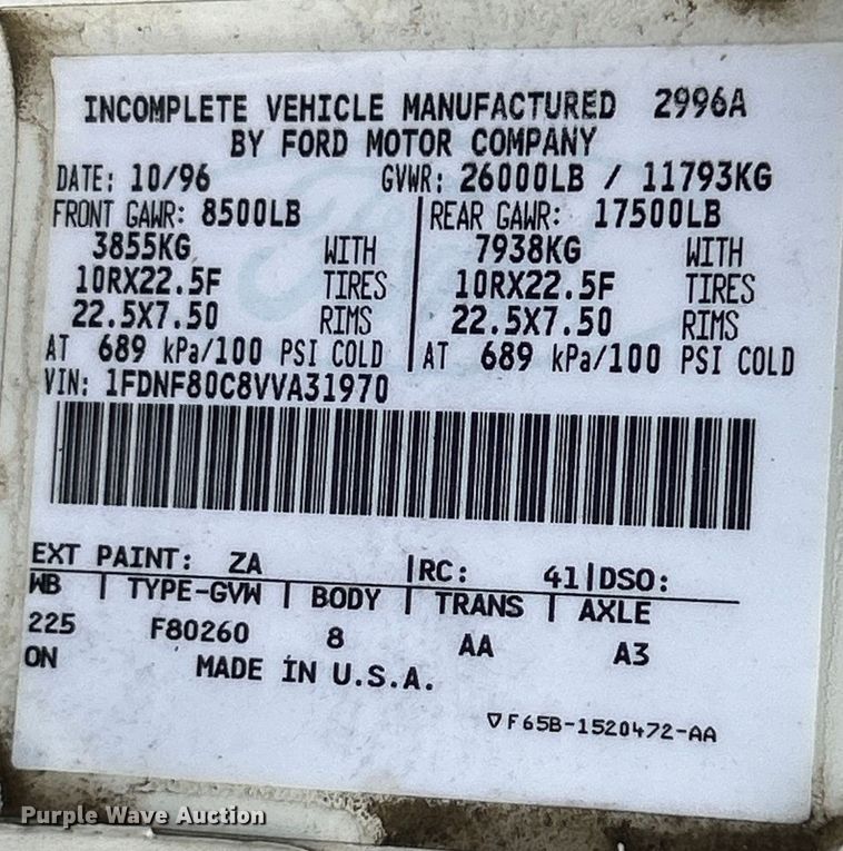 image for item NL9481 1997 Ford F800  flatbed truck