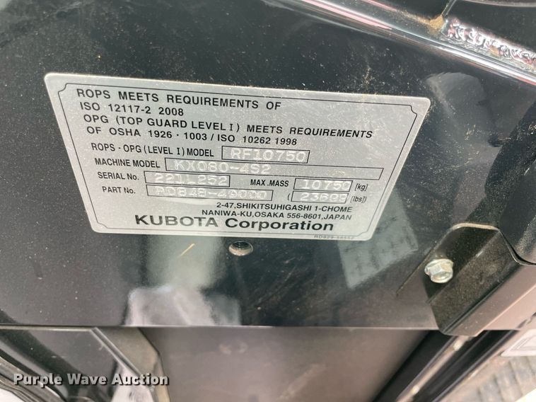 image for item NT9467 2022 Kubota KX080-4S2  mini excavator