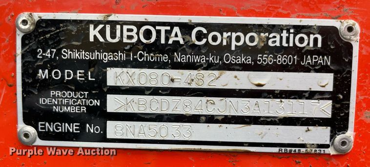 image for item NT9467 2022 Kubota KX080-4S2  mini excavator