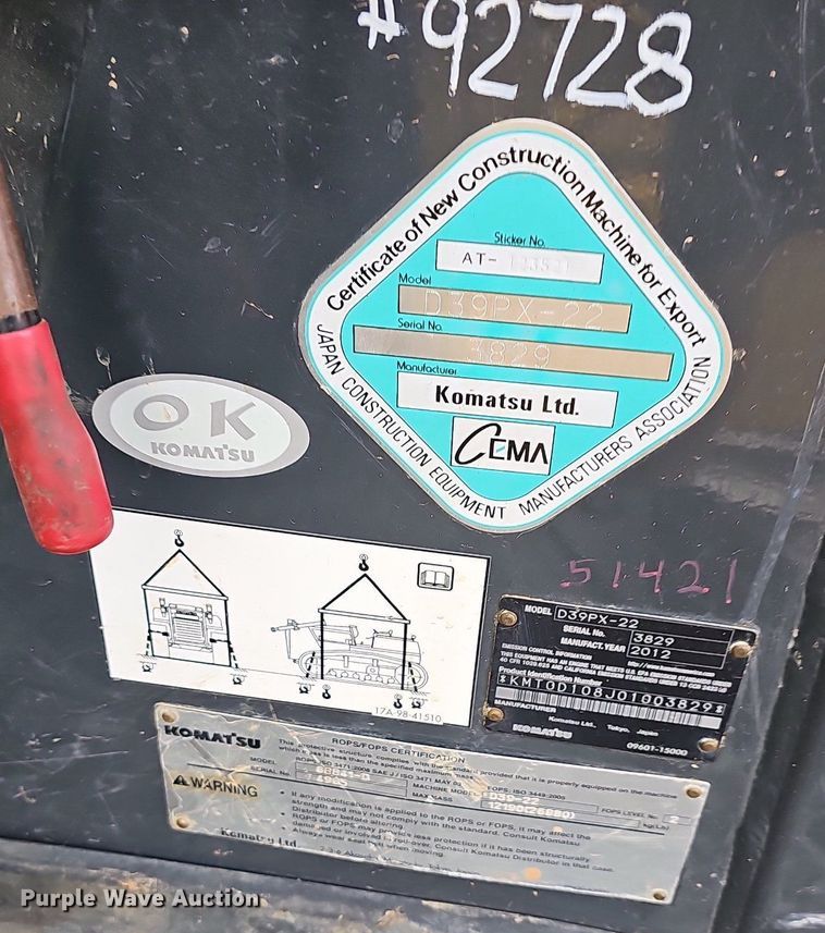 image for item NT9905 2013 Komatsu D39PX-22  dozer