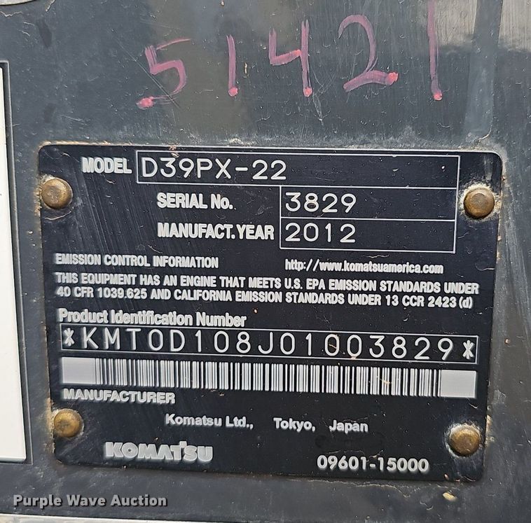 image for item NT9905 2013 Komatsu D39PX-22  dozer